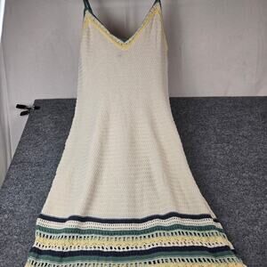 Vintage Boho Crochet Knit Universal Thread XXL Maxi Dress Cream Multi Color